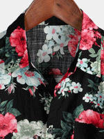 Chemise de vacances d'été en coton à manches courtes pour hommes avec poche noire à imprimé floral