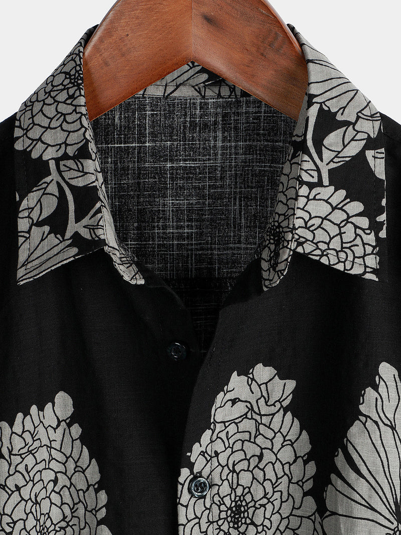 Chemise à manches courtes en coton à imprimé marguerites pour hommes