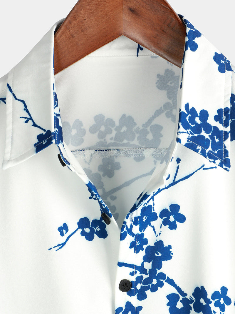 Chemise à revers à manches courtes pour hommes à imprimé floral Vintage Beach Casual Resort Holiday
