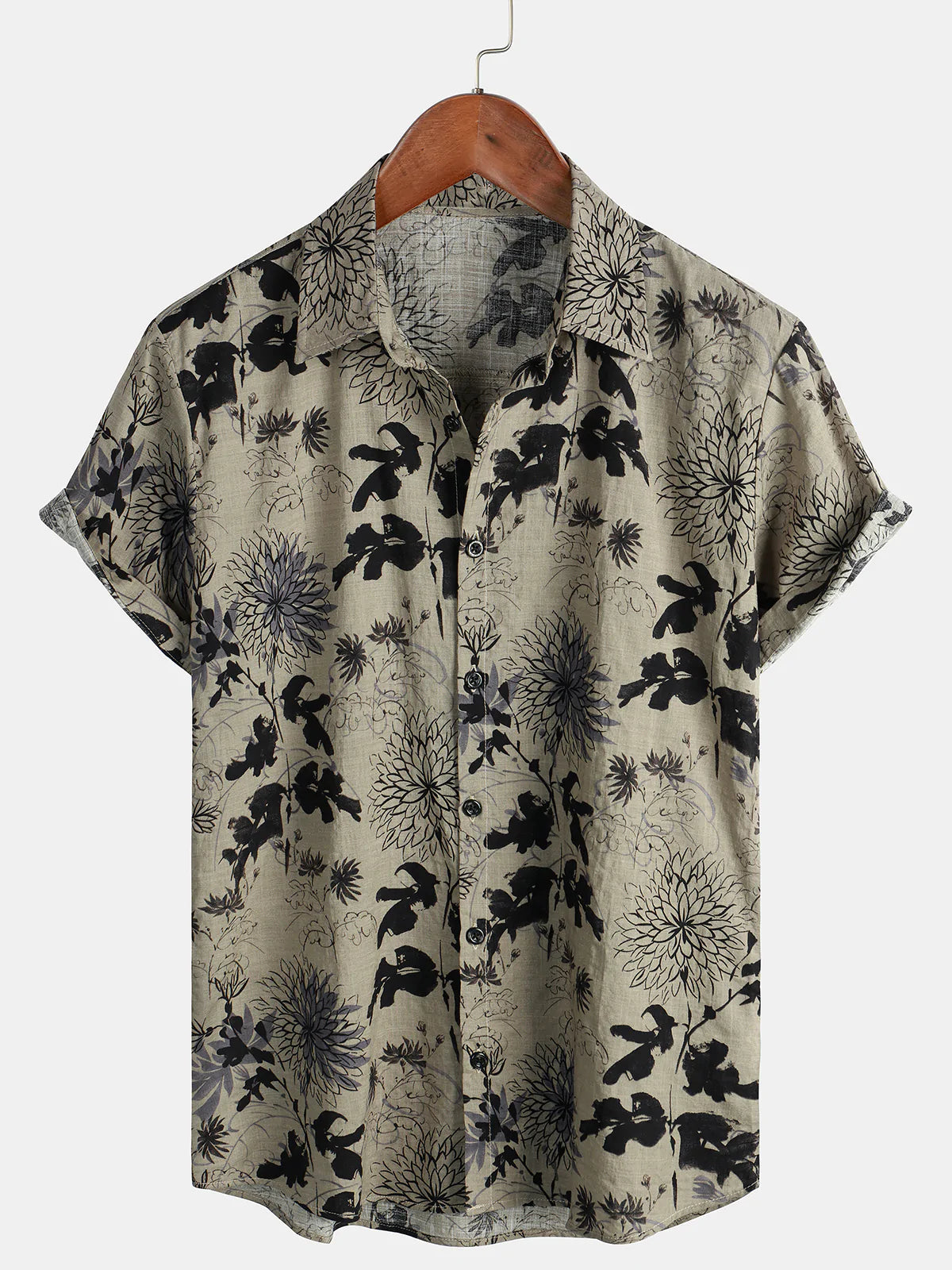 Chemise à manches courtes à manches courtes pour homme avec imprimé floral rétro