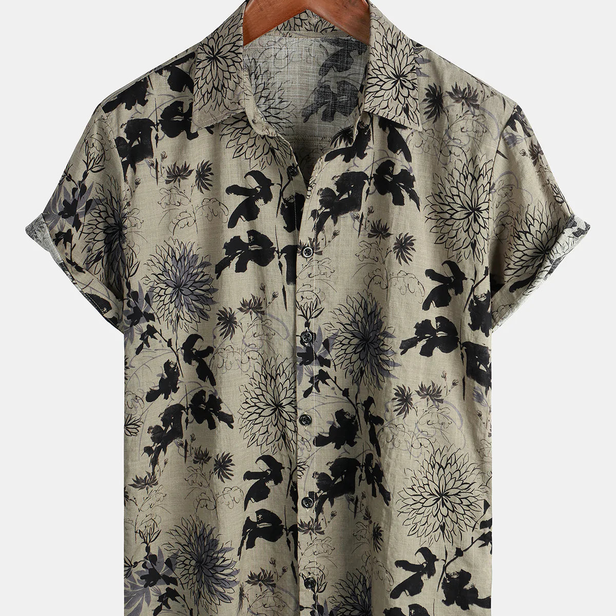 Chemise à manches courtes à manches courtes pour homme avec imprimé floral rétro