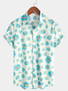 Chemise à fleurs d'été boutonnée à fleurs bleues pour hommes