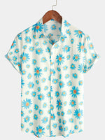 Chemise à fleurs d'été boutonnée à fleurs bleues pour hommes