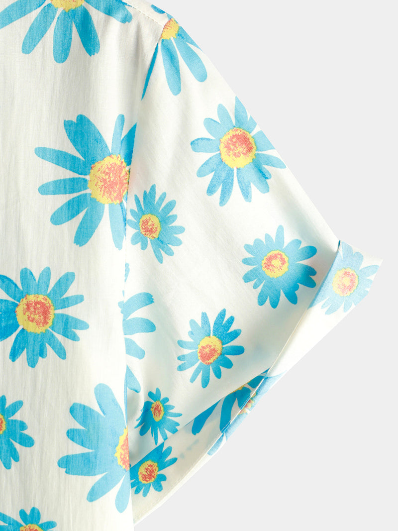 Chemise à fleurs d'été boutonnée à fleurs bleues pour hommes