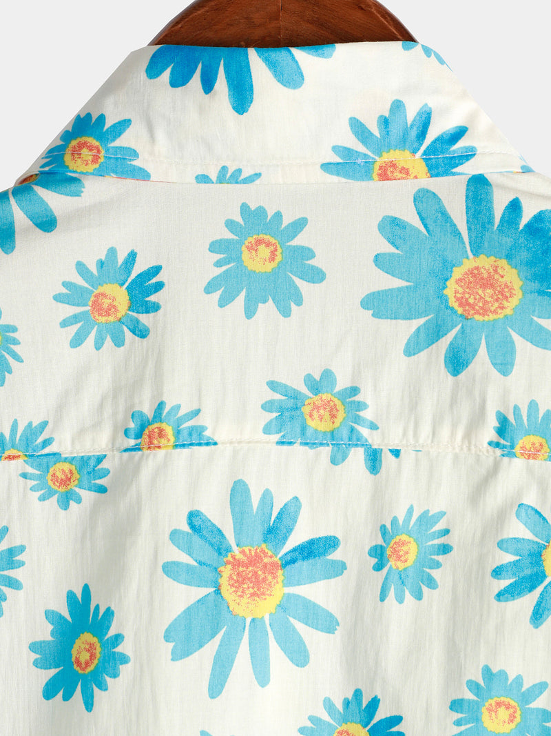 Chemise à fleurs d'été boutonnée à fleurs bleues pour hommes