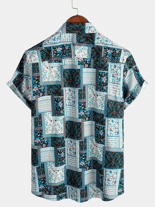 Chemise à manches courtes boutonnée décontractée à fleurs rétro pour hommes