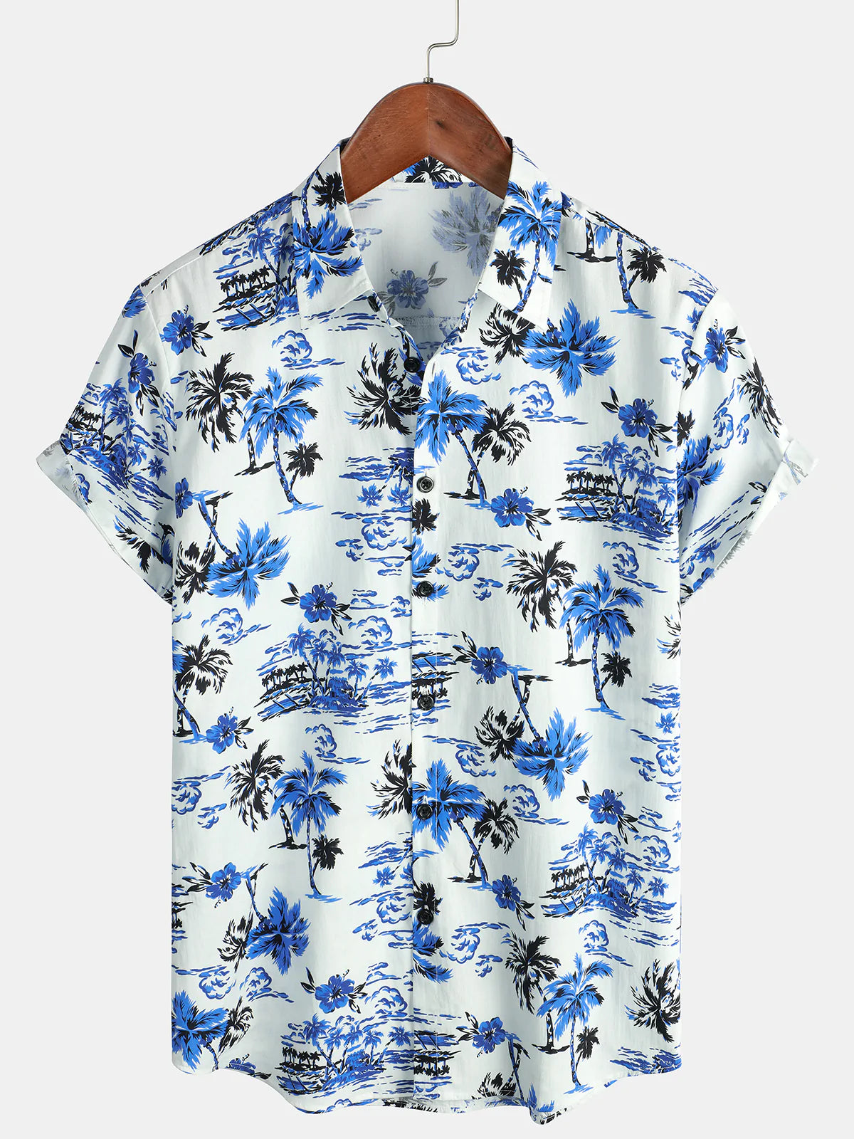 Chemise hawaïenne à manches courtes en coton Aloha à imprimé palmiers tropicaux pour hommes