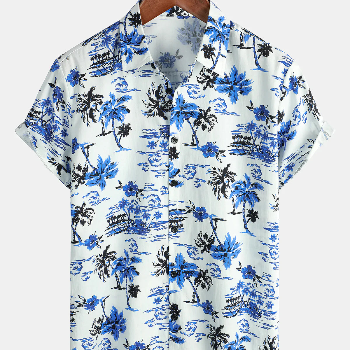 Chemise hawaïenne à manches courtes en coton Aloha à imprimé palmiers tropicaux pour hommes