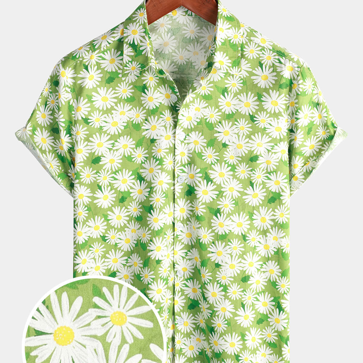 Chemise de plage à manches courtes à fleurs vertes pour hommes