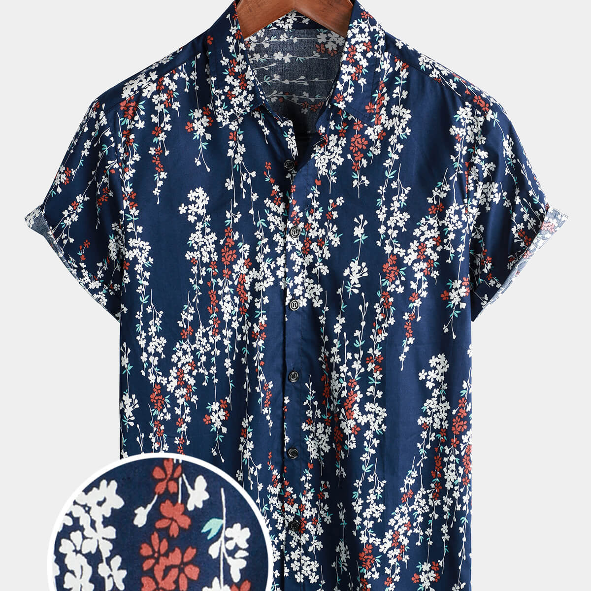 Chemise de plage à manches courtes à fleurs en coton pour hommes