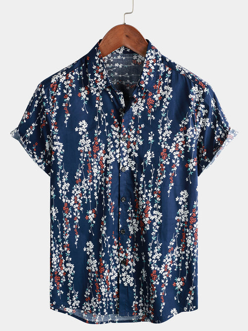 Chemise de plage à manches courtes à fleurs en coton pour hommes