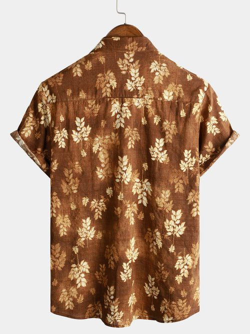 Chemise à fleurs hawaïenne Aloha marron pour homme Vintage Beach Pocket Vacation