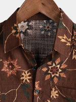 Chemise à fleurs hawaïenne Aloha marron pour homme avec poche de plage en coton rétro
