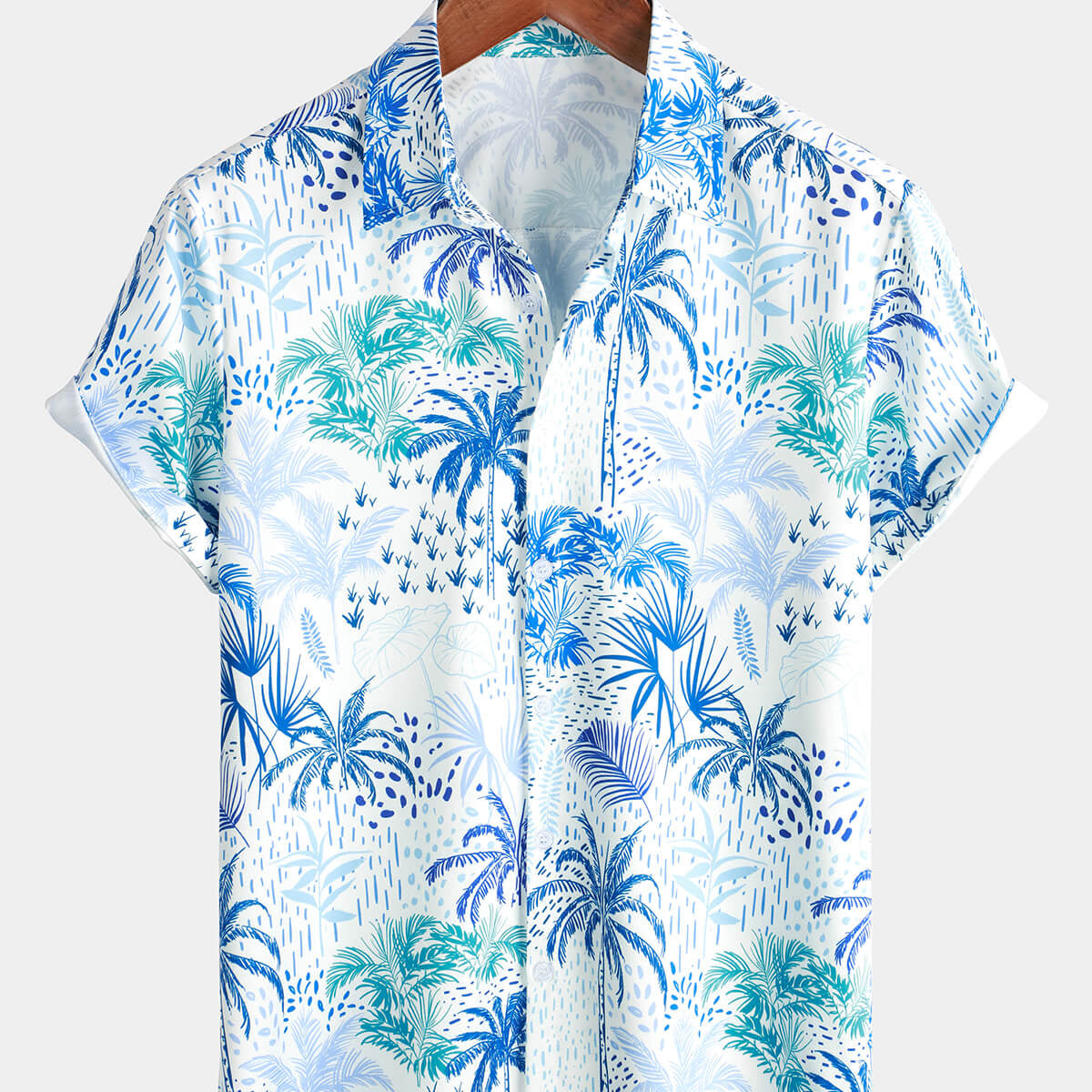 Homme Palmier Tropical Island Button Up Floral Manches Courtes Summer Blue Hawaiian Shirt