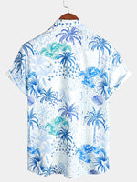 Homme Palmier Tropical Island Button Up Floral Manches Courtes Summer Blue Hawaiian Shirt