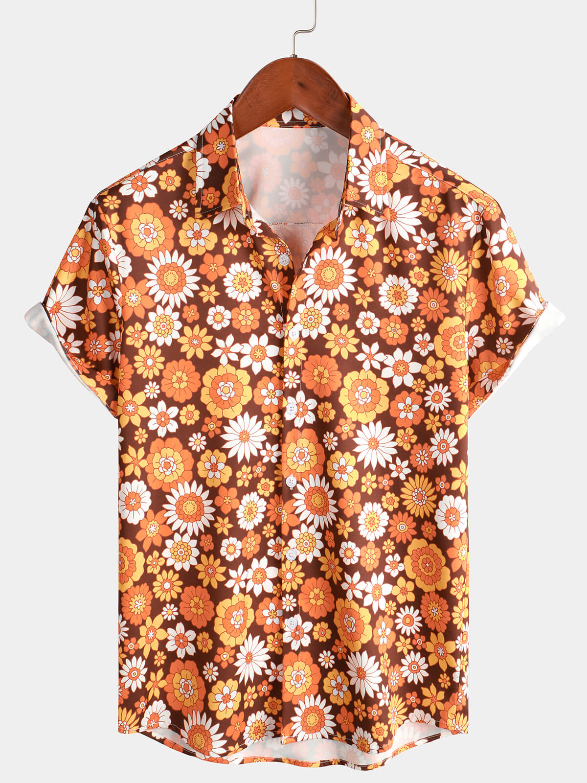 Hommes Vintage Floral Bouton Up Short Sleeve Beach Disco Summer 70s Retro Hawaiian Shirt