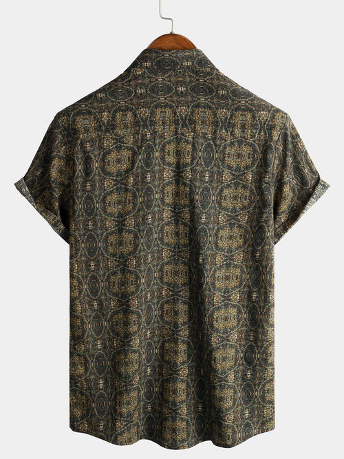 Chemise boutonnée rétro d'été à manches courtes en coton vintage pour hommes des années 70