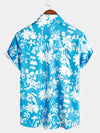 Couleur des Fêtes pour hommes Imprimé Bouton Up Floral Manches Courtes Chemise bleue d’été