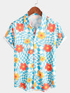 Hommes Floral Blue Plaid Vintage Button Up Short Sleeve Beach Summer Blue Chemise hawaïenne