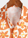 Homme Floral Orange Plaid Vintage Button Up 70S Flower Short Sleeve Beach Summer Shirt