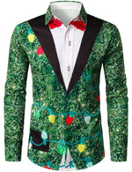 Chemise à manches longues à boutons verts pour homme avec sapin de Noël et thème de Noël
