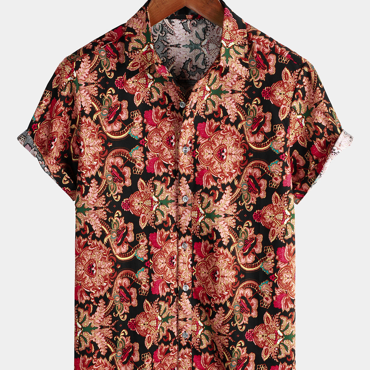 Chemise à manches courtes décontractée à imprimé floral de luxe vintage pour hommes