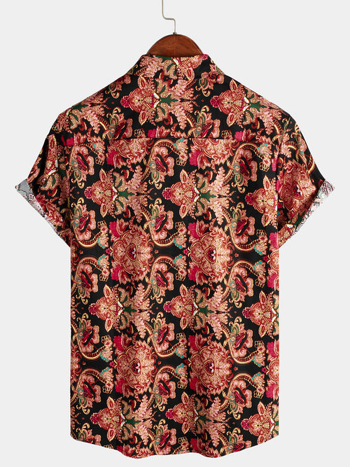Chemise à manches courtes décontractée à imprimé floral de luxe vintage pour hommes