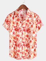 Chemise à manches courtes d'été décontractée à imprimé floral orange pour hommes