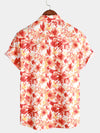 Chemise à manches courtes d'été décontractée à imprimé floral orange pour hommes