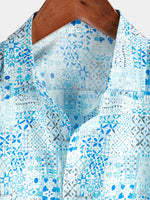Chemise à manches courtes bleue à imprimé floral en coton vintage pour hommes