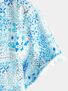 Chemise à manches courtes bleue à imprimé floral en coton vintage pour hommes