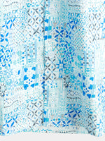 Chemise à manches courtes bleue à imprimé floral en coton vintage pour hommes