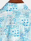 Chemise à manches courtes bleue à imprimé floral en coton vintage pour hommes