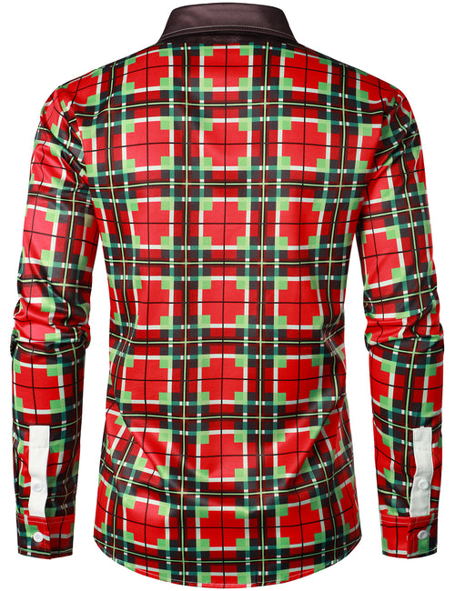 Chemise à manches longues de Noël à carreaux rouges et verts vintage pour hommes