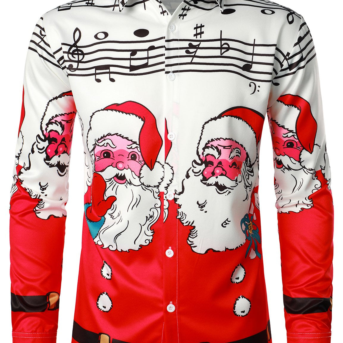 Chemise de fête de Noël à manches courtes pour homme Père Noël Carol Music Vintage Top Button Up