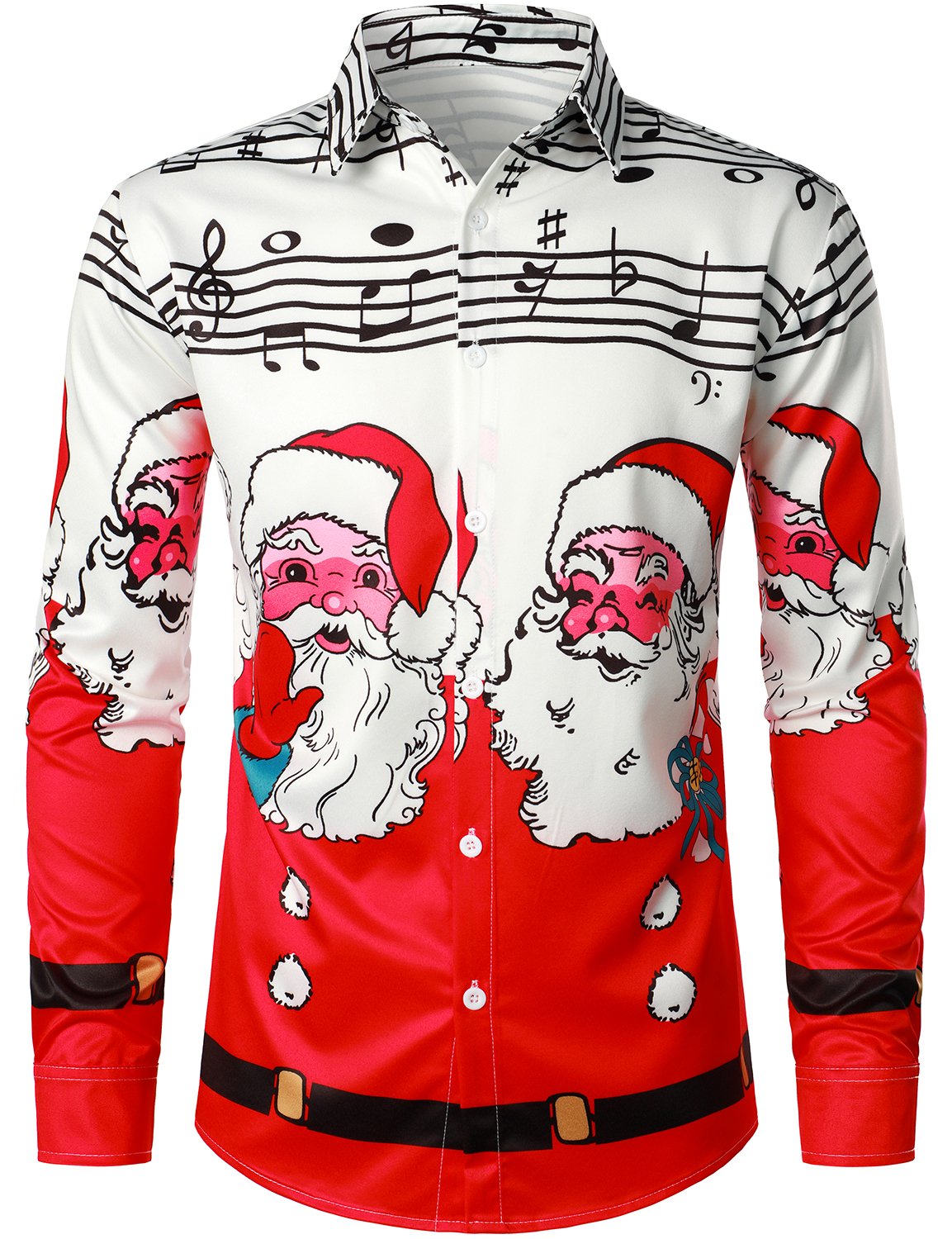 Chemise de fête de Noël à manches courtes pour homme Père Noël Carol Music Vintage Top Button Up