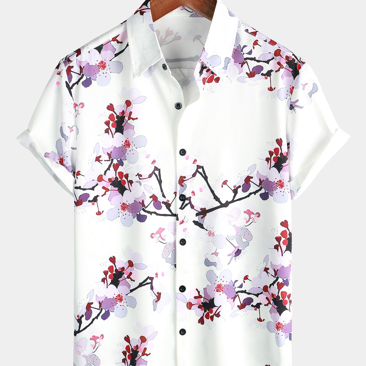 Chemise d'été à manches courtes pour homme à imprimé floral violet