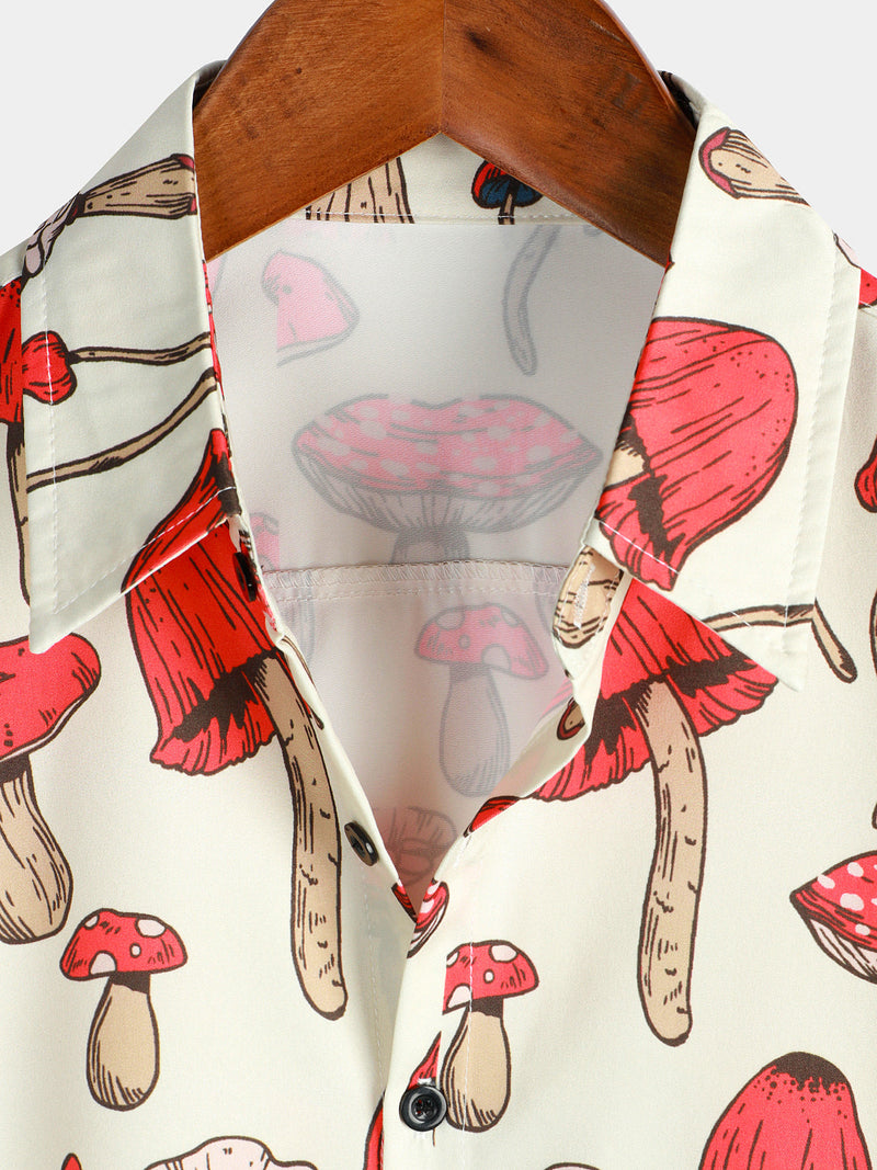 Chemise à manches courtes de vacances à imprimé champignon pour hommes