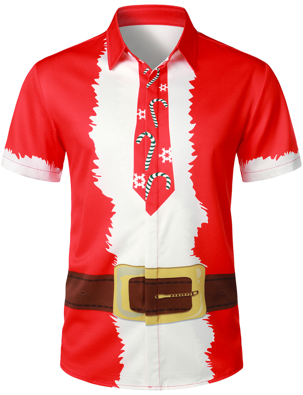 Chemise à manches courtes rouge pour homme avec costume de Noël drôle de père Noël