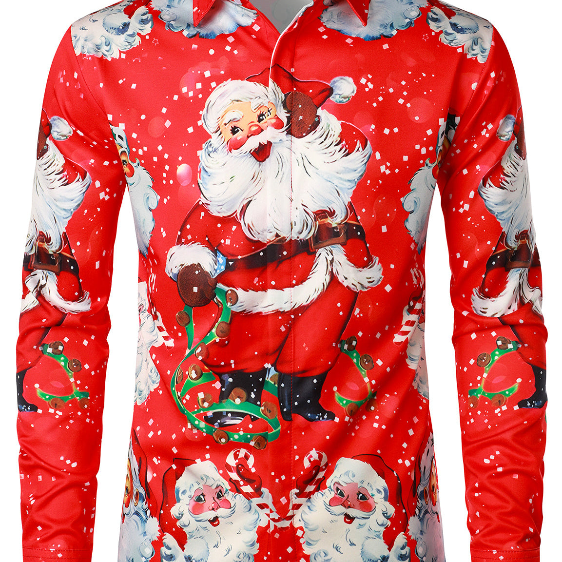 Costume de Noël sur le thème du Père Noël pour homme Chemise à manches longues drôle rouge