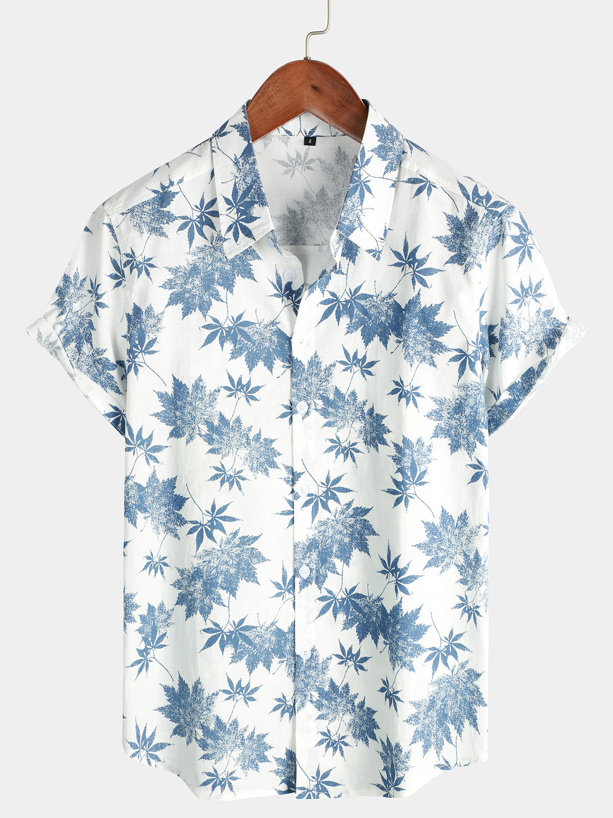 Chemise à manches courtes respirante à imprimé feuille d'érable en coton et lin pour homme