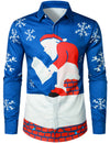 Chemise à manches longues bleu boutonnée du Père Noël pour homme