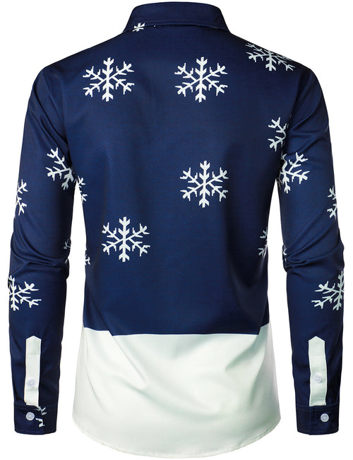 Chemise à manches longues bleu marine boutonnée avec le Père Noël drôle pour hommes
