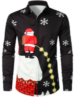 Chemise à manches longues fantaisie noire boutonnée du Père Noël pour homme