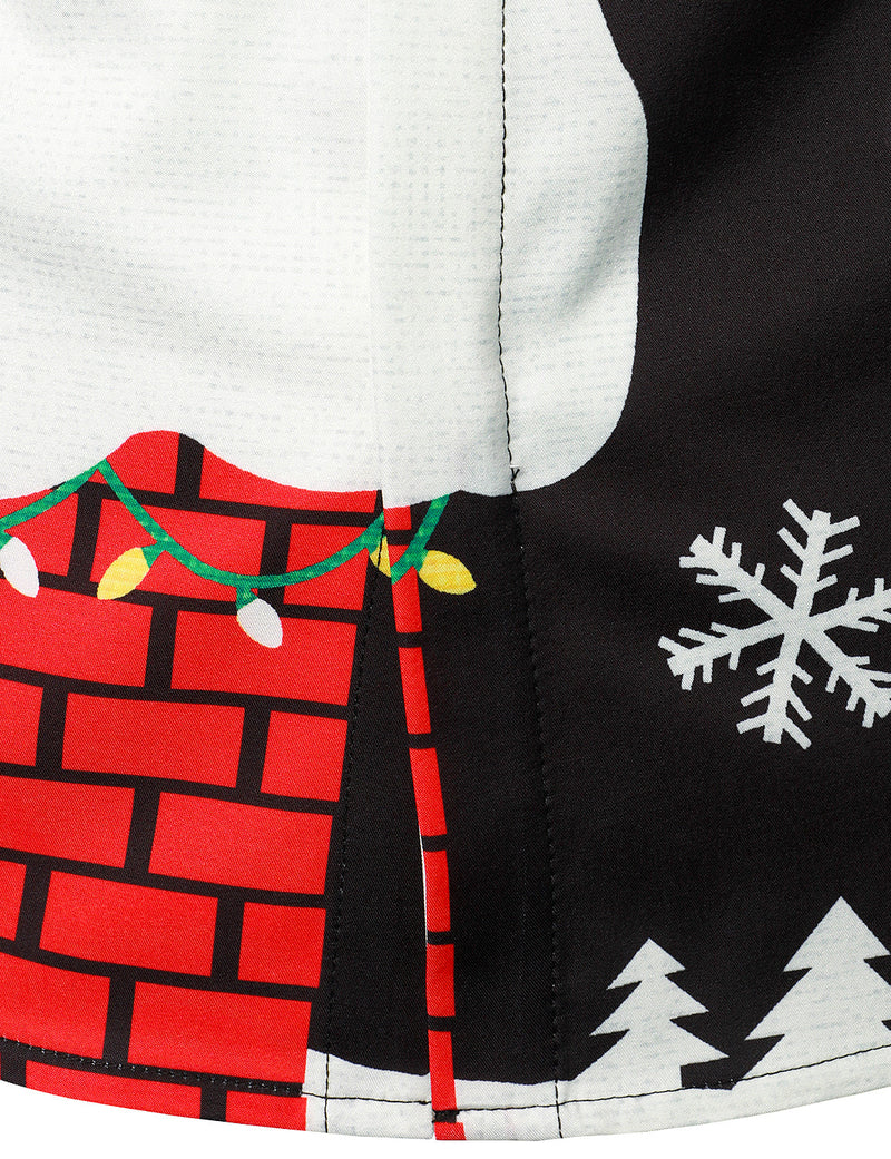 Chemise à manches longues fantaisie noire boutonnée du Père Noël pour homme