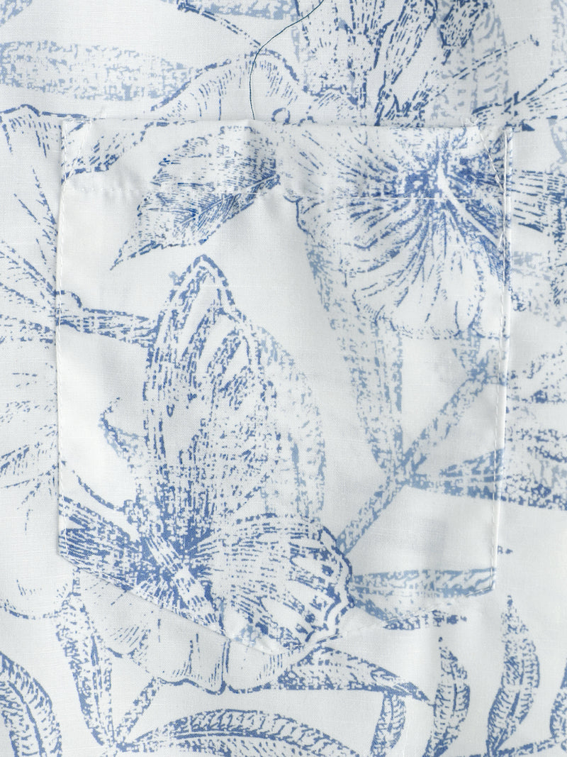 Chemise hawaïenne blanche à manches courtes à imprimé floral rétro pour homme