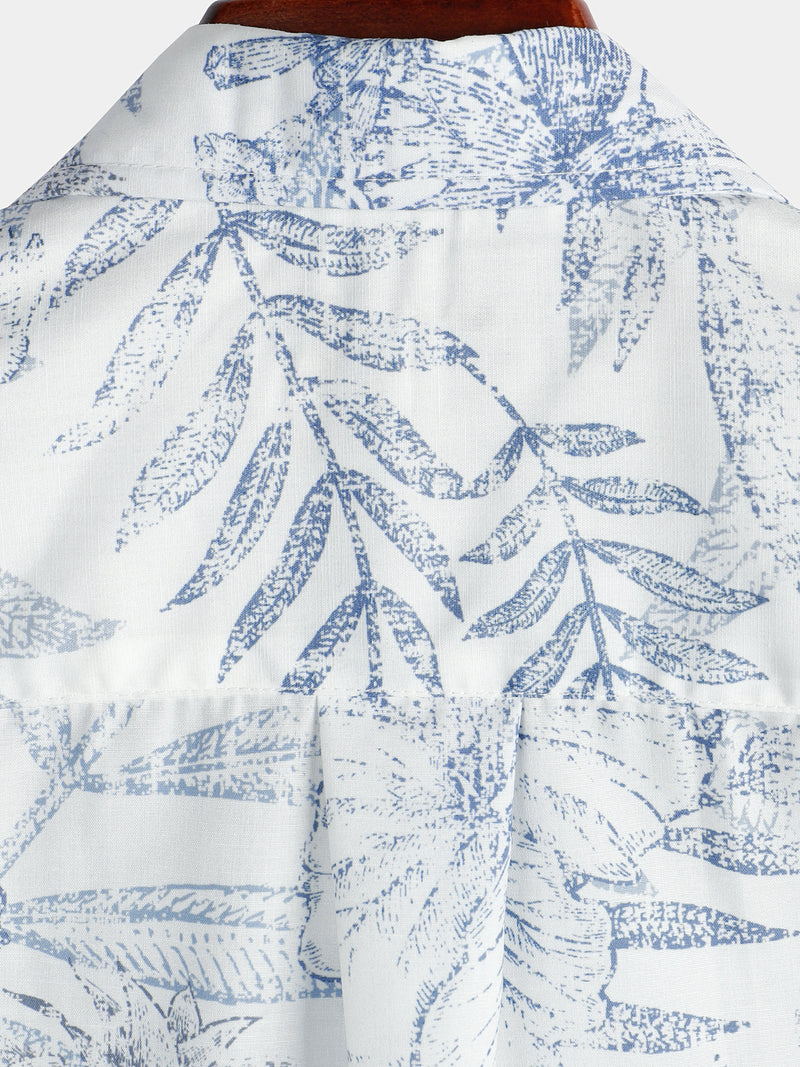 Chemise hawaïenne blanche à manches courtes à imprimé floral rétro pour homme