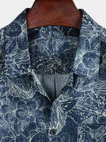 Chemise Bleu Marine À Manches Courtes De Vacances À Imprimé Floral Rétro Pour Hommes