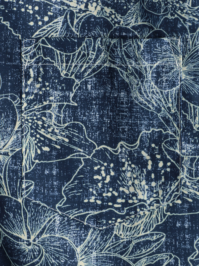 Chemise Bleu Marine À Manches Courtes De Vacances À Imprimé Floral Rétro Pour Hommes
