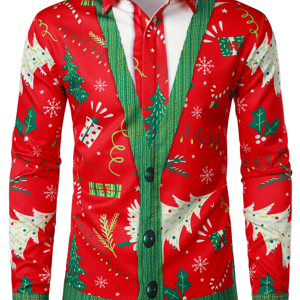 Chemise à manches longues rouge à imprimé sapin de Noël pour homme